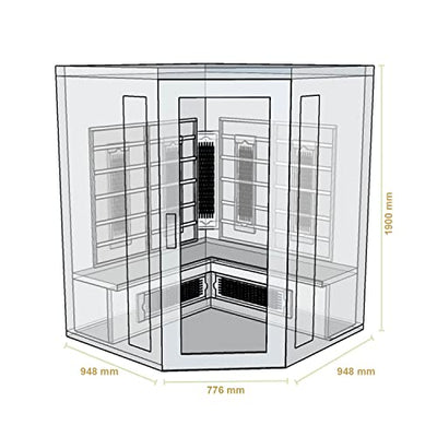 Artsauna Eck-Infrarotkabine Nyborg E150V - Infrarotsauna 150x150 cm Vollspektrumstrahler für 4 Personen - LED-Farblicht - Wärmekabine aus Hemlockholz