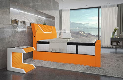 Sofa Dreams Boxspringbett Nantes Polsterbett in Mikrofaser USB Anschluss LED Licht Stauraum Bett in 140x200 160x200 180x200 200x200 200x220 (200 x 220 cm, Orange-Weiß-m16)