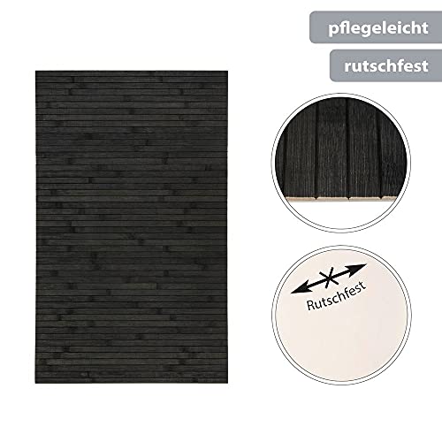 PANA Bambus Badematte • Bambusmatte waschbar • Holz Läufer Badezimmer • 100% Bambus • Größe: 50x80cm • Farbe: Schwarz