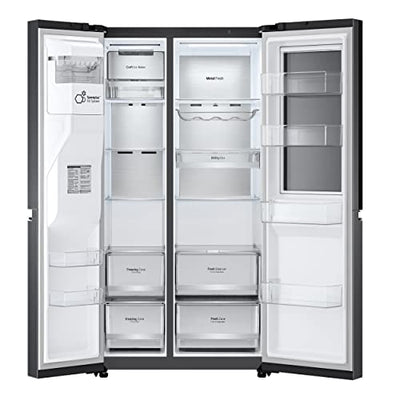 LG Electronics GSXV90MCDE Side-by-Side mit InstaView Door-in-Door | Craft Ice | Eis-, Crushed Ice- und Wasserspender | 635 Liter Kapazität | Festwasseranschluss | Schwarz