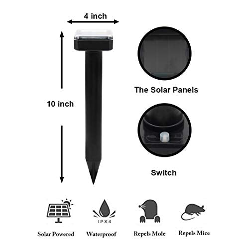 4Stück Ultrasonic Maulwurfabwehr, Solar Tiervertreiber Maulwurffalle Hundeschreck, Maulwurfschreck, Maulwurfbekämpfung, Wühlmausschreck-schwarz