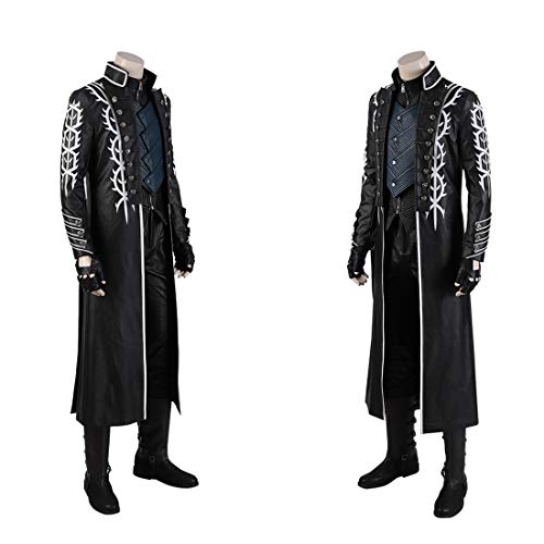 Rubyonly DMC 5 Game Vergil Cosplay Vest Herren Jacken Halloween-Kostüm für Kinder Erwachsene Anime Kunstleder-Mantel Ganze ohne Stiefel,XL