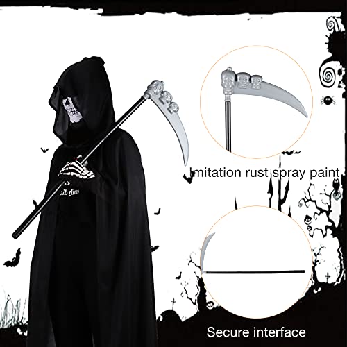 Herefun Sensenmann Kostüm, Halloween Kostüm Sensenmann mit Sense Schädelmaske Kostüme Set für Erwachsene Halloween Dekoration Cosplay Sensenmann Schwarz Umhang mit Kapuze