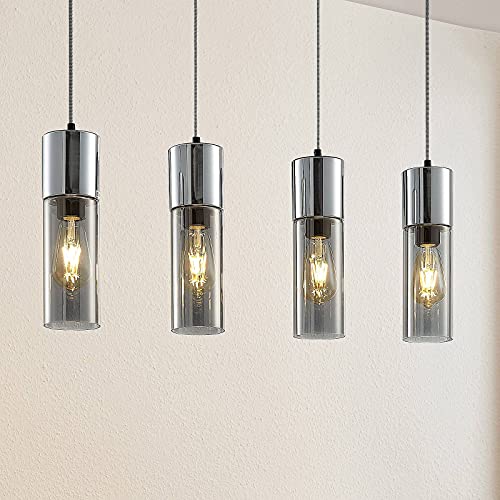 Lindby Esstisch Pendelleuchte, Hängeleuchte Glas Metall, Hängelampe Rauchgrau 4x E27 max. 25W, ohne Leuchtmittel, Wohnzimmer, Glasleuchte