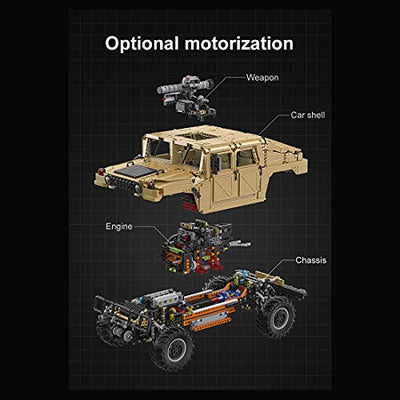 Heid Technik Off-Roader Bauset für Humvee H1, CADA Master C61036w Technik Hummer Geländefahrzeug 4x4 Modellbausatz mit 5 Motoren, 3935 Klemmbausteine Kompatibel mit Lego Technic