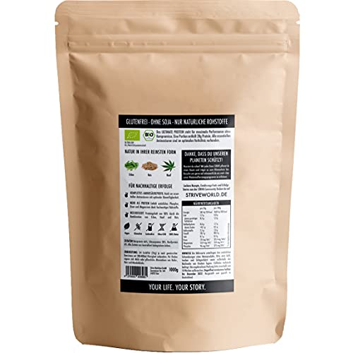 ULTIMATE PROTEIN 100% BIO Vegan: 1 Kg Pflanzliches Bio-Proteinpulver aus gesprosstem Reis, Erbse und Hanf - Frei von Aromen und Süßungsmitteln aus Liebe zum Bizeps - Veganes Eiweiß-Pulver DE-ÖKO-039