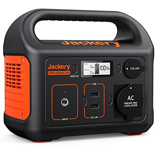 Jackery Explorer 240, 240Wh/67200mAh Tragbare Powerstation Mobiler Stromspeicher mit Reinen Sinuswellen 230V/200W Steckdose + USB, Mobile Stromversorgung für Outdoors, Unterwegs, Reise,und Camping