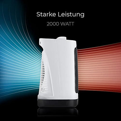 Pro Breeze 2000W Mini Keramik Heizlüfter mit automatischer Oszillation, zwei Leistungsstufen, energiesparender Betrieb für Wohnzimmer, Büro, Terasse - Weiß