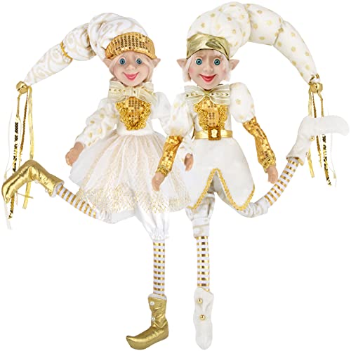 ABXMAS Elfen Figuren Dekorationen Set, Handgefertigte Weihnachtselfen Puppen Ornamente 45cm, Mädchen oder Junge Elf Set für Deko, Geschenk, Spielzeug, Party