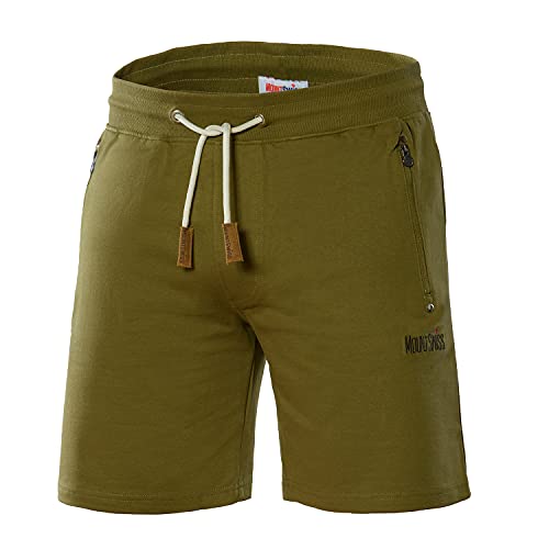 Mount Swiss Kurze Freizeithose Herren Liam I Kurze Sweatpants Herren mit Taschen - 2 Seiten- und 1 Gesäßtasche je mit Reißverschluß I Sport Shorts Herren Olivez, M