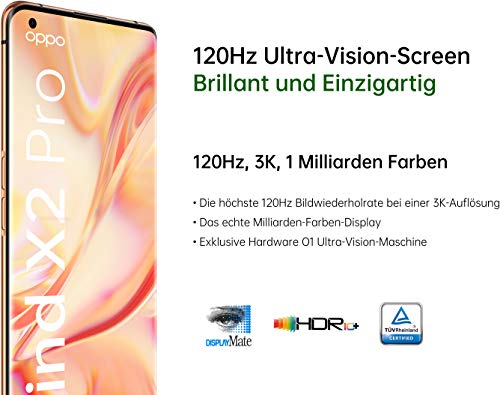 OPPO Find X2 Pro Smartphone (17 cm (6,7 Zoll)) 512 GB interner Speicher, 5G, 12 GB RAM, 4260mAh mit 65W Blitzladen, 120 Hz Milliarden-Farben Display, Ultra-Vision-Kamera-System, veganes Leder - Orange