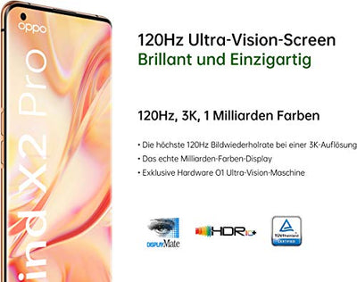 OPPO Find X2 Pro Smartphone (17 cm (6,7 Zoll)) 512 GB interner Speicher, 5G, 12 GB RAM, 4260mAh mit 65W Blitzladen, 120 Hz Milliarden-Farben Display, Ultra-Vision-Kamera-System, veganes Leder - Orange