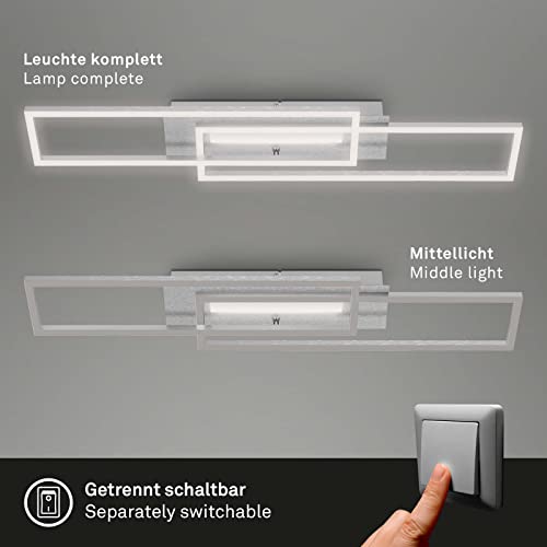 Briloner Leuchten - LED Deckenleuchte mit Mittellicht, warmweiße Lichtfarbe, getrennt schaltbare LED Deckenlampe, Speicherfunktion, schwenkbare Wohnzimmerlampe, Aluminium gebürstet 3546-018