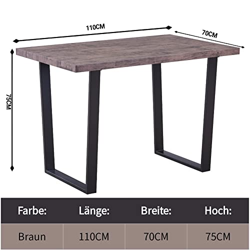 GOLDFAN Esstisch Holz Esszimmertisch Rechteckig Tisch Metall Tischbeine Industrial Style Holztisch Küchentisch für 4-6 Personen, 110x70x75cm