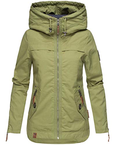 Navahoo Damen Jacke Frühling Übergangsjacke Parka Mantel Kapuze B692 [B692-Wek-Grün-Gr.S]