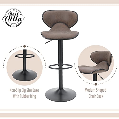 Best Villa 2er Set Barstuhl Höhenverstellbar Drehbar Barhocker aus PU-Leder mit Rückenlehne Fußstütze, Stylisch Tresenhocker Ergonomisch Küchenstühle Dining Chairs für Bar Küche Zuhause