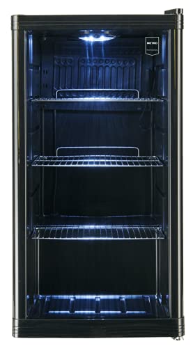 METRO Professional Getränkekühlschrank GPC1088 (88 Liter), kleiner Kühlschrank mit Glastüre, wechselbarer Türanschlag, für Gastronomie, Party, mit LED Beleuchtung, schwarz