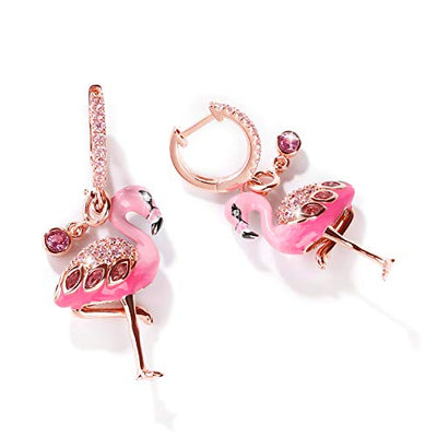 Gnoce Flamingo Ohrhänger Silber 925 Schwarz"Feurige Leidenschaft" Rose Gold Anhänger Ohrringe mit Zirkonia Schmuck Geschenk für Damen Mädchen Ehefrau Geburtstag