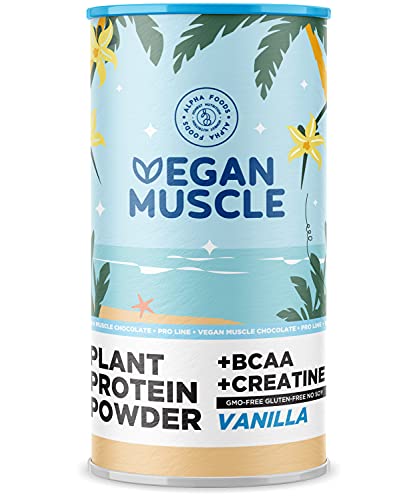 Vegan Muscle® Protein Shake - Vanille - Pflanzliches Proteinpulver mit 21g Eiweiß, BCAA und Creatin - 600g Pulver