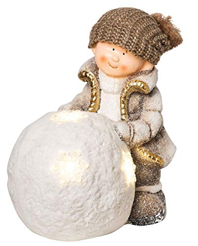 Wichtelstube-Kollektion XL 36cm Winterkind Junge mit LED Schneeball Deko Keramikfigur Weihnachten