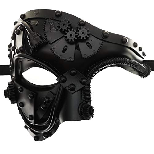 Ubauta Steampunk Metal Cyborg Venezianische Maske,schwarze Maskerade Maske für Halloween Kostümparty/Phantom der Oper/Karneval Ball