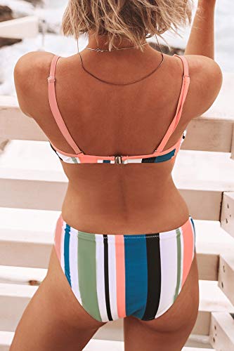 CUPSHE Honig Mädchen Streifen Bikini, Mehrfarbig, XXL