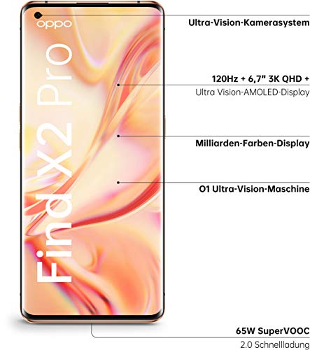 OPPO Find X2 Pro Smartphone (17 cm (6,7 Zoll)) 512 GB interner Speicher, 5G, 12 GB RAM, 4260mAh mit 65W Blitzladen, 120 Hz Milliarden-Farben Display, Ultra-Vision-Kamera-System, veganes Leder - Orange