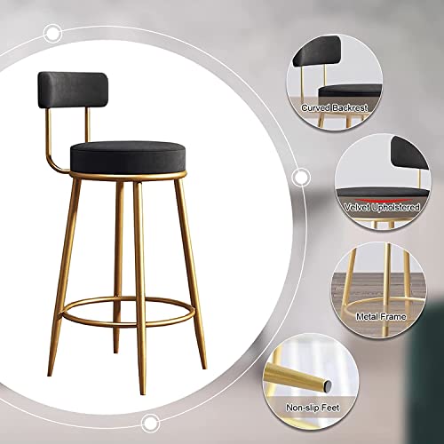 MOCHIYIA Barstools Barhocker 2er Set Designer Barstuhl Hocker Tresenhocker Bistrohocker gepolstert,mit Fußstütze Samt Metallbeine für Zuhause Küche und Esszimmer und Theke Grün und Golden