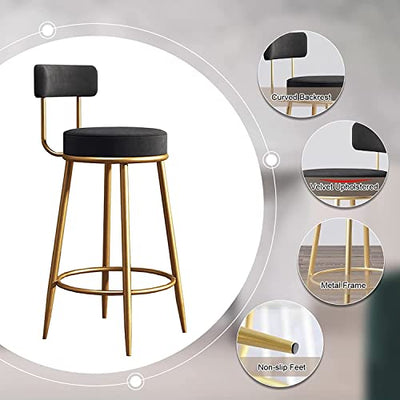 MOCHIYIA Barstools Barhocker 2er Set Designer Barstuhl Hocker Tresenhocker Bistrohocker gepolstert,mit Fußstütze Samt Metallbeine für Zuhause Küche und Esszimmer und Theke Grün und Golden