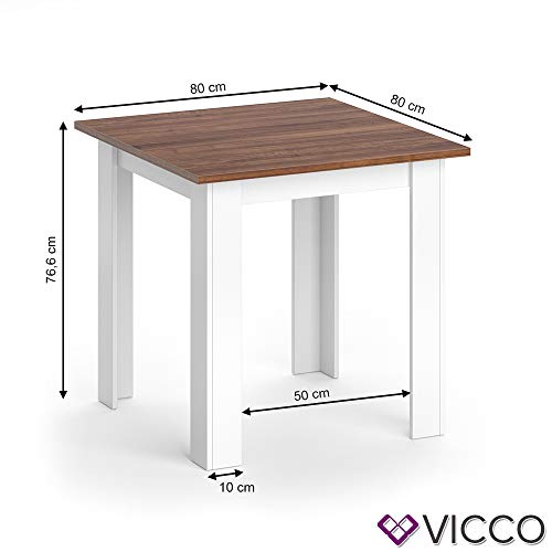 Vicco Esstisch KARLOS Esszimmertisch 80cm Wohnzimmer Küchentisch Tisch (Weiß Nussbaum)