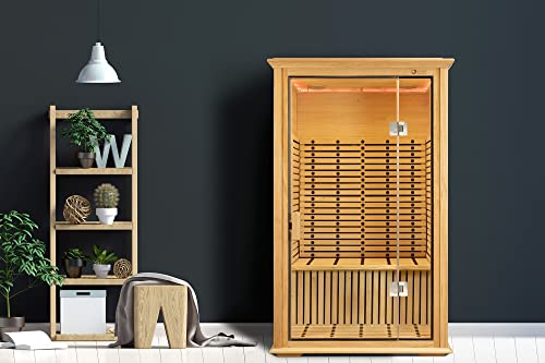 DHARANI® S2 Ganzkörper Sauna für 2 Personen (neues Modell 2022) – Hautpflege – Bedienfeld – USB (MP3) – Radio – Vorteile für das Immunsystem – Wärme mit Kohleöfen