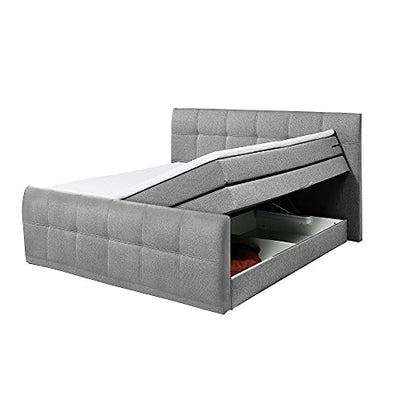 Lomadox ® Boxspringbett mit Bettkasten 180x200 cm, Hotelbett Doppelbett in Grau, Komfortschaum-Topper, 180 x 200 cm, H2, 7-Zonen-Taschenfederkern-Matratze