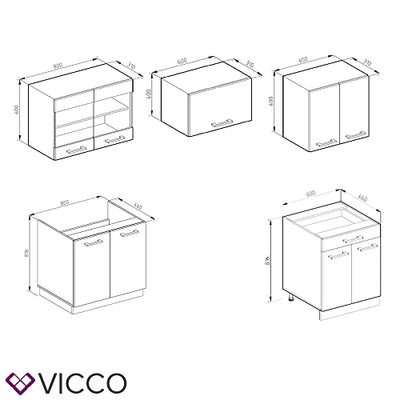 Vicco Küchenzeile Küchenblock Einbauküche R-Line 200 cm Eiche