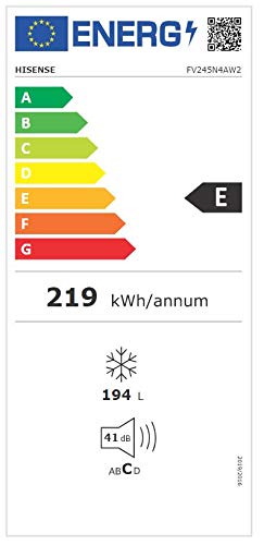 Hisense FV245N4AW2 Gefrierschrank/ TotalNoFrost/ SuperFreeze/ Türalarm/ BigBox/ 169,1 cm/ Gefrierteil 194 l/ 41 dB/ 219 kWh/ Jahr/ Inox-Look, Weiß