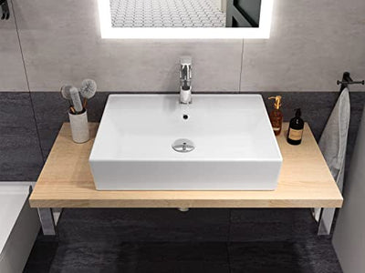 Aqua Bagno Basic | Design Waschbecken im modernen Stil, Waschtisch aus Keramik, Aufsatzwaschbecken weiß | 60x45x13 cm