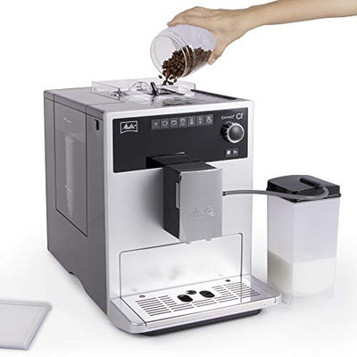 Melitta Caffeo CI E970-101 Kaffeevollautomat | mit Milchbehälter | Zweikammern-Bohnenbehälter | One Touch Funktion | 15 Bar | Automatische Reinigungsprogramme | Silber