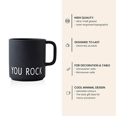 Design Letters Lieblingsbecher Schwarz YOU ROCK | Geschenke für Lieblingsmensch | Kaffeetasse mit Henkel aus Porzellan