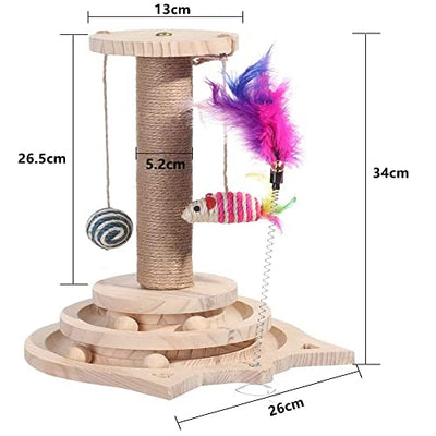 Yang Xin.Style Zwei Fußboden Holzkugel-Katzenspielzeug, Drehscheibe Katze Kratzbaum, interaktives Katzenspielzeug