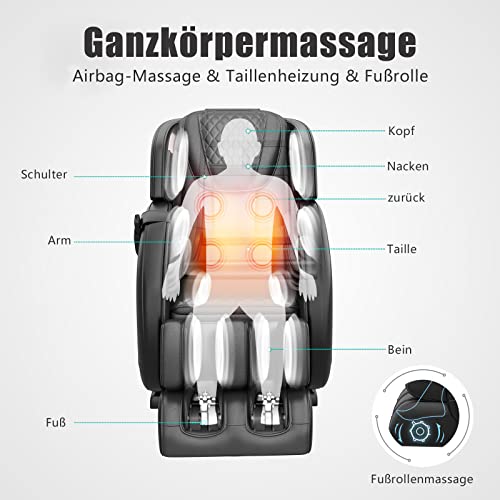 Real Relax Massagesessel, SL Track Schwerelosigkeit Massagesessel Ganzkörpermassage mit Wärmefunktion Bluetooth, PS3000 Schwarz