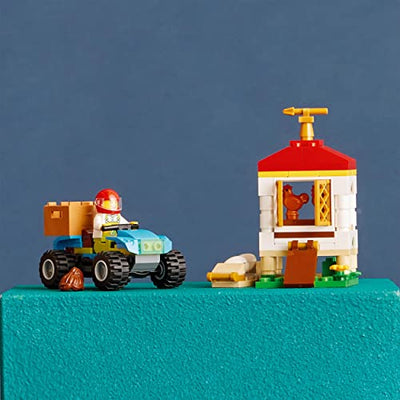 LEGO 60344 City Farm Hühnerstall, Bauernhof Spielzeug für Kinder ab 5 Jahre mit Tierfiguren, Quad und Bäuerin-Minifigur