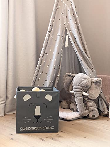 Sappralot Kids - Löwe Aufbewahrungsbox grau für Kinder und Baby, schöne praktische Spielzeugkiste für jedes Kinderzimmer, kompatibel mit IKEA Kallax Regale (33x33x33), Löwe