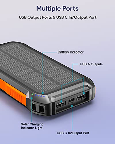 26800mAh Solar Ladegerät Power Bank - BRENCIL QC 3A USB/USB C Ausgänge Tragbares Solar Handy Ladegerät für Camping Externe Batterie Backup für Handys Tablets