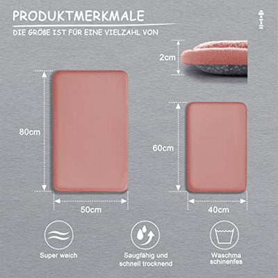 CHAKME 2 Teilig Ultra Dick Badematte Memoryschaum rutschfest, Luxus Badezimmerteppich Badematten Badvorleger Set 2 Teilig, Duschvorleger Badteppich Set, Badezimmergarnitur 40×60 cm + 50×80 cm, Rosa