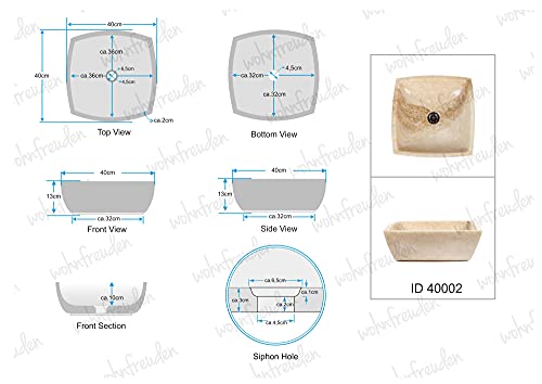 wohnfreuden Marmor Waschbecken MARA 40 cm Creme Handwaschbecken rechteckig gehämmert