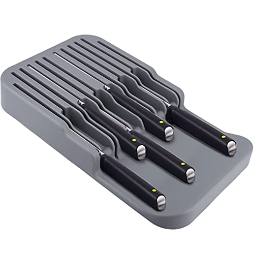 MAISITOO Horizontaler Messerblock,Messer-Organizer,In-Drawer Knife Block Küchenmesser Drawer Organizer, LxB:37 x 21cm,Messeraufbewahrung, Messerblock mit Schlitzen, Platz für 12 Messer (grau)