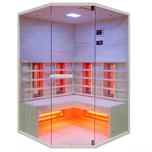 HORI® Moderne Sauna Heimsauna inkl. Infrarotstrahlern & Steuergerät | 5 Halogenstrahler I 2-3 Personen