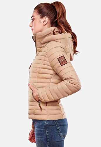 MARIKOO Damen Übergangsjacke Steppjacke mit abnembarer Kapuze Löwenbaby Taupe Gr. M