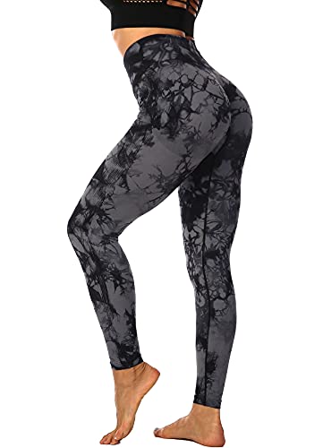 RIOJOY Scrunch Butt Leggings Damen High Waist Seamless Push Up Booty Leggins Hose für Sport Yoga Fitness Gym Workout, Grau L