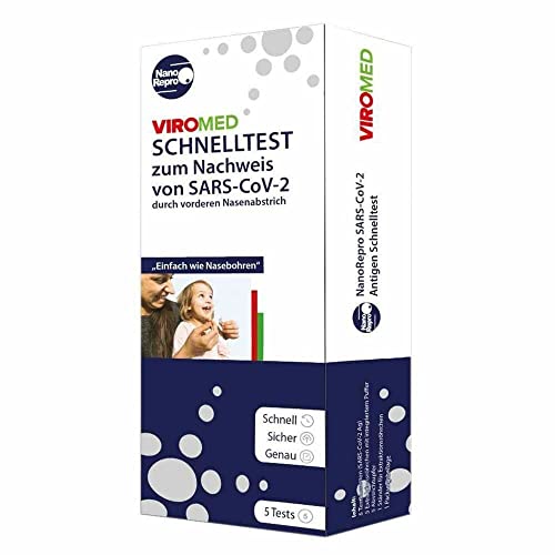 [5 Stück] VIROMED Schnelltest BfArM gelistet AT1155/21 Selbsttest Schnelltest Omikron Spezifität über 99%< Spezifität Sensitivität LoD 30< CE [Made in Germany]