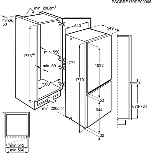 Zanussi ZNHN18FS1 Integrierter Kombi-Kühlschrank, 177 cm, TwinTech, NoFrost, DynamicAir, elektronische Steuerung, LED-Lichter, Schlepptechnik, F-Klasse